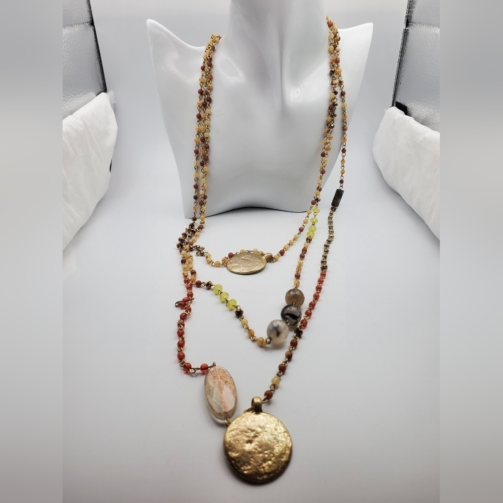 BOHEMIAN SUNSHINE three strand‎ jumble beaded necklace   N2423